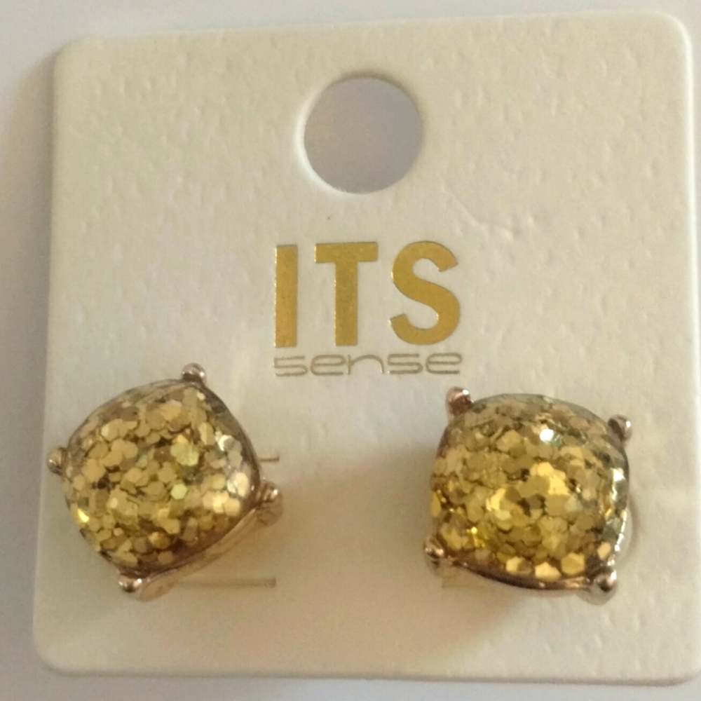 *NWT* Square Glitter Earring Studs, Sliver Post Backing, 9mm, stainless steel